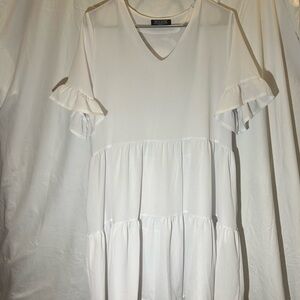 NCLOOK White Ruffle V Neck Dress